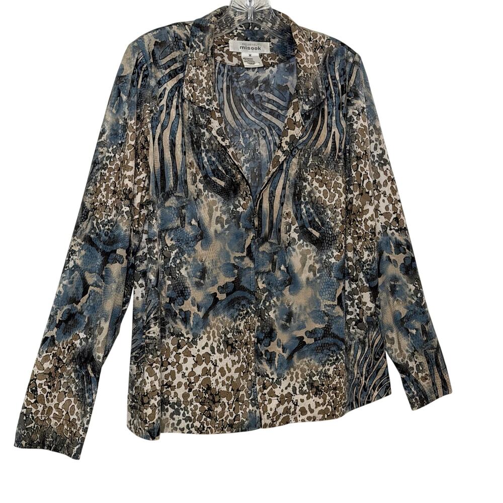 Misook Vintage Animal Print Zip Front Jacket Blazer Stretch Medium - Picture 8 of 9